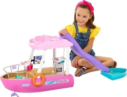 Barbie Dream Boat, Pink Barbie Boat with 6 Play Areas Including Barbie Pool and Slide, 20 Doll Accessories, Toy Puppy and Dolphin, Adult Assembly Required, Toys for Ages 3 and Up, One Boat, HJV37