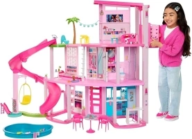 Barbie Dreamhouse, 3-Storey Barbie House with 10 Play Areas Including Pool, Slide, Elevator, 75 Doll Accessories, Toy Puppy, Adult Assembly Required, Toys for Ages 3 and Up, One Toy House, HMX10