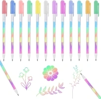 Andibro 6 Colored Mixing Rainbow Ballpoint Pen Set, Magic Neon Gel Ink Pens, Kawaii 0.8mm Multicolor Pen for Adults Coloring Books Drawing Doodle Crafts Scrapbooking Journal(12)