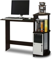 Furinno Compact Computer Desk, Study Desk with Shelves, Espresso/Black