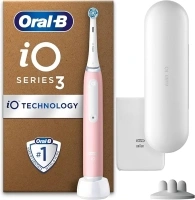 Oral-B iO 3 Blush Pink Ultimate Clean Electric Toothbrush, 1 Refill Holder, 1 Charger Pouch, 1 Travel Case, Designed by Braun