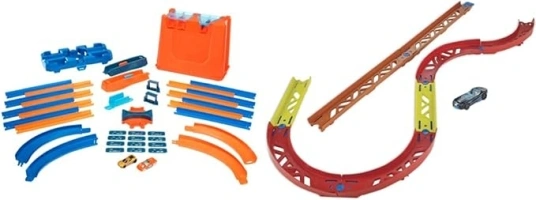 Hot Wheels Deluxe Stunt Box Giftable Set 15 Feet 36 Pieces Track Connectors and Curves, Ages 6 to 12 Years, GGP93 - Amazon Exclusive & Track Builder Pack Assorted Curve Parts Connecting Sets