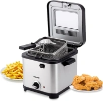 Geepas Deep Fat Fryer, 900W | 1.5L Stainless Steel Fryer with Viewing Window | Easy Clean, Non-Stick Oil Tank | Adjustable Temperature Control with Overheating Protection | 2 Years Warranty, Silver