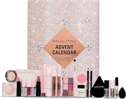 Revolution Beauty 24-Piece Holiday Beauty Advent Calendar, Makeup Gift Set with Lip Gloss, Nourishing Lip Masks, Brushes & Brow Gel, Vegan & Cruelty-Free