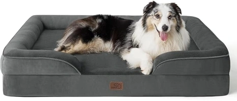 Bedsure Extra Large Dog Sofa Bed - Washable Orthopedic Dog Beds and Couch with Removable Flannel Zipper Cover, XL Waterproof Human Dog Bed for Adults, Dark Grey,106x80x16cm