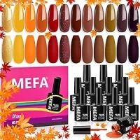 MEFA Autumn Gel Nail Polish Set, 12 Colors Orange Gel Polish Set Glitter Red Brown Gel Polish Soak Off UV Led Dark Red Nail Gel Manicure at Home DIY Salon for Women