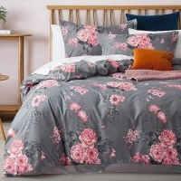 Imperial Rooms Duvet Cover Sets (230 x 220 Cm) 3 Piece Hypoallergenic Reversible Bedding Set Kingsize Printed Quilt Cover with Pillow Case (Grey Bouquet)