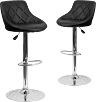 Flash Furniture Caldwell 2 Pack Contemporary Black Vinyl Bucket Seat Adjustable Height Barstool with Diamond Pattern Back and Chrome Base