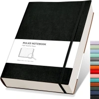 RETTACY A4 Lined Notebook College Ruled/Thick Journal - Extra Large Softcover Composition Notebooks with 2 Free Sticky Notes 320 Pages,Faux Leather, Inner Pocket 21.5 x 27.9cm - Black