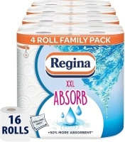 Regina XXL Absorb Kitchen Towels – 16 Rolls Per Pack, Super Absorbent 2-ply sheets, 75 Extra-large Sheets Per Roll, 50% More Absorbent Than Previous XXL Products, Easy Open Pack, 60% PCR Plastic