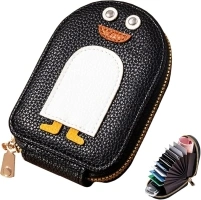 wimony Cute Penguins PU Credit Card Holder,Portable Penguin Card Holder Purse with Zipper Large Capacity Card Case Leather Coin Purse Wallet Multi-Slots Credit Cards Bag Holders for Women