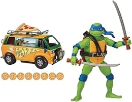 Teenage Mutant Ninja Turtles: Mutant Mayhem Pizza Fire Delivery Van. Ideal present & Mutant Mayhem 4.5” Leonardo Basic Action Figure. Ideal present for boys 4 to 7 years