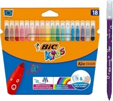 BIC Kids Kid Couleur Felt Tip Colouring Pens - Assorted Colours, Water-Based, Cardboard Wallet of 18