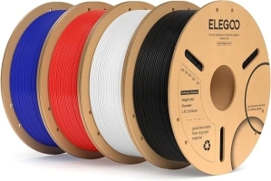 ELEGOO PLA+ Filament 1.75mm Bundle 4KG, PLA Plus Tougher 3D Printer Filament, Dimensional Accuracy +/- 0.02mm, 4 Pack 1kg Cardboard Spool(2.2lbs) for Most FDM 3D Printers(Black, White, Blue, Red)