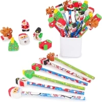 Christmas Pencil with Eraser - Pack of 24 (Assorted Designs and colours)