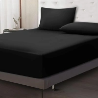 Fitted Sheet 40 Cm Extra Deep Pocket Bed Sheets 16 inch Ultra Soft Bottom Sheet Brushed Microfiber Breathable Shrinkage and Fade Resistant (Black, King)