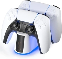 Charger Station for PS5 Controller with Adjustable RGB Light, 2H Fast Charging Dock for Playstation 5 Controller, LED Indicator, Click-in Design, Safe Intelligent Protection for PS5 Controller