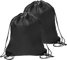 2 Pack Black PE Drawstring Gym Bag - Sports, Gym, Travel, Swimming, Beach