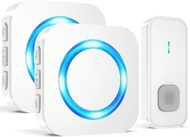 SURFOU Wireless Doorbell, Waterproof Doorbell Chime Kit, Operated 1,300ft Range Twin Door Bells Cordless 2 Plug-in Receivers Door Entry Battery Operated, LED Flash, 55 Ringers, 5 Volume, White