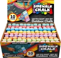 JOYIN 120 Pack Washable Sidewalk Chalk Set in 10 Colors for Kids, Giant Box Non-Toxic Pavement Chalk for Indoor Outdoor Blackboard Garden Art Drawing Painting
