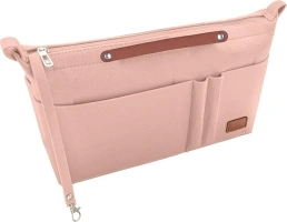 Soyizom Purse Organiser Insert Bag Organiser for Handbags Insert Tote, Felt Purse Organiser with Zipper Keychain Bag in Bag Fits for Neverfull Speedy Alma ONTHEGO Book Tote and More(Pink,Medium)