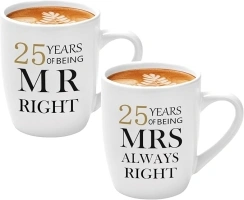 25th Silver Wedding Gifts for Couple Parents Grandparents, 11oz Ceramic Coffee Cup Gifts 25th Anniversary for Parents Friends, Coffee Mugs Gift for Anniversary Christmas Valentines