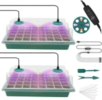 MQFORU Seed Trays with Grow Light, 2 Pack 80 Cells Growing Trays Propagator Growing Thicken Seedling Starter Adjustable Brightness & Humidity,2 Meters Timing Controller for Greenhouse Grow Plant Seed