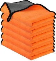 URAQT Microfibre Cleaning Cloths, 6 Pack Car Cleaning Cloths, Two-layer Thickened Microfibre Towels, Lint Free Super Absorbent Cleaning Towel for Car Washing, Drying, Detailing, Orange, 40x60cm