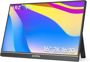 ARZOPA 2.5K Portable Monitor, 16 Inch 2560x1600 HDR 500nits 8bit QHD USB-C HDMI Laptop Monitor, 16:10 IPS Eye Care External Second Screen for Mac PC Phone PS4/5 Xbox (Z1RC)