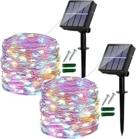 Solar Fairy Lights Outdoor, 2 Pack Each14M/46Ft Garden Lights Solar Powered Waterproof, 120 LED 8 Modes Copper Wire Decorative Solar String Lights for Trees, Garden, Party (Multi-Coloured)