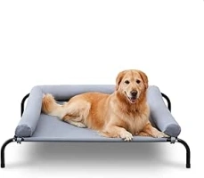 Outdoor with Removable Bloster, Cooling Raised Dog Bed for Medium Dogs, Breathable Washable Mesh, Elevated Dog Bed for Home and Garden L,Grey