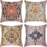 45x45cm Cushion Covers Set of 4 Ethnic Style Double Sided Print Pattern Decorative Pillowcases 18 x18 Inch Sofa Art Decorative Throw Pillow Covers Square Pillow Cases for Home Decor (Style B)