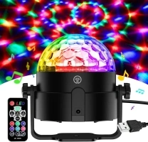 Disco Lights, 360°Rotation Sound Activated 【Portable 】Disco Ball Lights with 4M/13ft USB Power Cable, 3W RGB Party Lights with Remote Control for Kids Birthday/Family Gathering/Party/Home