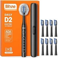 Bitvae D2 Ultrasonic Electric Toothbrush for Adults and Kids, Electric Toothbrush with Rechargeable Power, 8 Toothbrush Heads and 5 Modes, Black