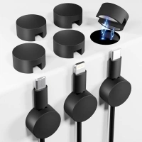Viaky Cable Clips [8 Pack], Magnetic Cord Cable Holder with Strong Self Adhesive Metal Plate, Wire Management Organiser, Phone Charging Cable Tidy for Home, Office, Car, Nightstand, Black (5mm)