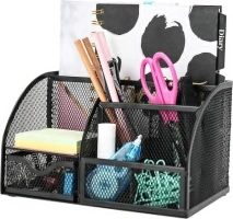 EXERZ Desk Organiser/Mesh Desk Tidy Caddy/Pencil Holder Multifunctional with 7 Compartments- Black