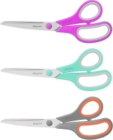 8" Multipurpose Scissors 3 Pack with Ultra Sharp Blades, Comfort-Grip Handles, Sturdy for School Home Office Art Craft Sewing Tailor Heavy Duty