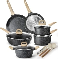Induction Hob Pots and Pans Set - 13pcs Nonstick Cooking Pans Set, Black Granite Cookware Set with Lid, Non Stick Saucepan Set, Frying Pan Set, PFAS PTFE PFOA PFOS Free