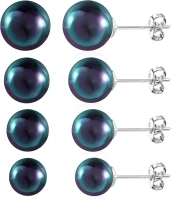 KISSPAT Silver Stud Earrings Set for Women Girls, Pearl Studs 4 Pairs Hypoallergenic Sterling Silver Pearl Studs Small Earrings Women Girls Jewelry Gift 6,8,10,12mm