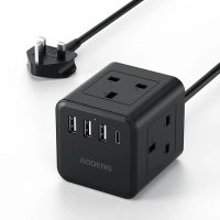 PD20W Extension Lead with 4 USB Slots, 4 Way ((13A/3250W) Multi Plug Extension Cable, UK Desktop Power Strip with Multi Socket, 1.5M Extension Cords for Home Office Travel Black