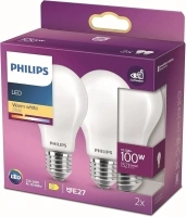 Philips LED Classic A60 Frosted Light Bulb 2 Pack [E27 Edison Screw] 10.5W - 100W Equivalent , Warm White 2700K, Non Dimmable