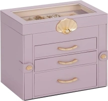Jewellery Box with 3 Drawers : Jewellery Display Organiser for Earrings Necklaces - Gift for Girls Women | Grey Purple
