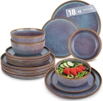 vancasso Playa Dinner Sets for 6 People, 18 Pieces Stoneware Plates and Bowls Set, Scratch Resistant Dinnerware Sets for Everyday Dining, Dishwasher and Microwave Safe, Blue