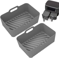 NJ01 Air Fryer Silicone Pot (2 Packs) for Ninja Foodi Dual DZ401, Food Grade Reusable Non Stick Replacement Silicone Air Fryer Liner Basket Bowl Accessories 8 QT,Dishwasher Safe,Gray