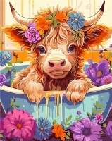 TISHIRON DIY Paint by Numbers for Adults Beginner Cow Flower Simple Paint by Number Paintting Canvas Oil Painting Kit for Kids Adults Wall Decor -16x20 Inch