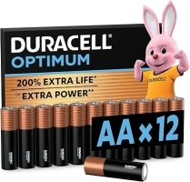 Duracell Optimum AA Batteries (12 Pack) - Alkaline Batteries 1.5V - Up To 200% Extra Life or Extra Power - Meets Demands Of Modern Devices - 100% Recyclable, 0% Plastic Packaging - LR6 MX1500