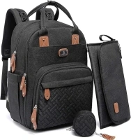 Dikaslon Changing Bag Backpack, Large Nappy Back Pack Multifunction Baby Bags with Portable Changing Mat, Pacifier Holder, and Stroller Straps, for Mom and Dad