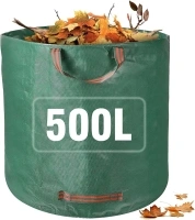 Garden Waste Bags Heavy Duty, 500L Reusable Garden Sacks with Handles, Large Garden Bag Refuse Rubbish Bags Green for Yard Debris Grass Cuttings Garbage Leaves Collection