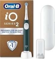 Oral-B iO2 Electric Toothbrush, 1 Gentle Care Toothbrush Head, 1 Travel Case, 1 Travel Refill Holder, Oral B Toothbrush for Adults (Forest Green), Designed by Braun