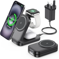 3 in 1 Wireless Charging Station for Apple,Foldable Magnetic Wireless Charger,15W Fast for MagSafe Charger Stand for iPhone 16/15/14/13,for Apple Watch,for AirPods